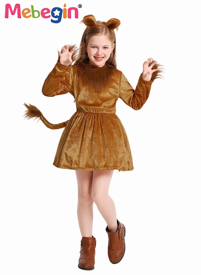 MEBEGIN Girls Lion Costume Set with Dress and Headpiece, Realistic Roaring Animal Outfit for Girls, Lion Cosplay Outfit with Tail, Suitable for Dress-Up, Animal Themed Parties and Playtime Adventures - Image 1